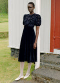 Alice Embroidery Velvet Puff Slv Dress - Black
