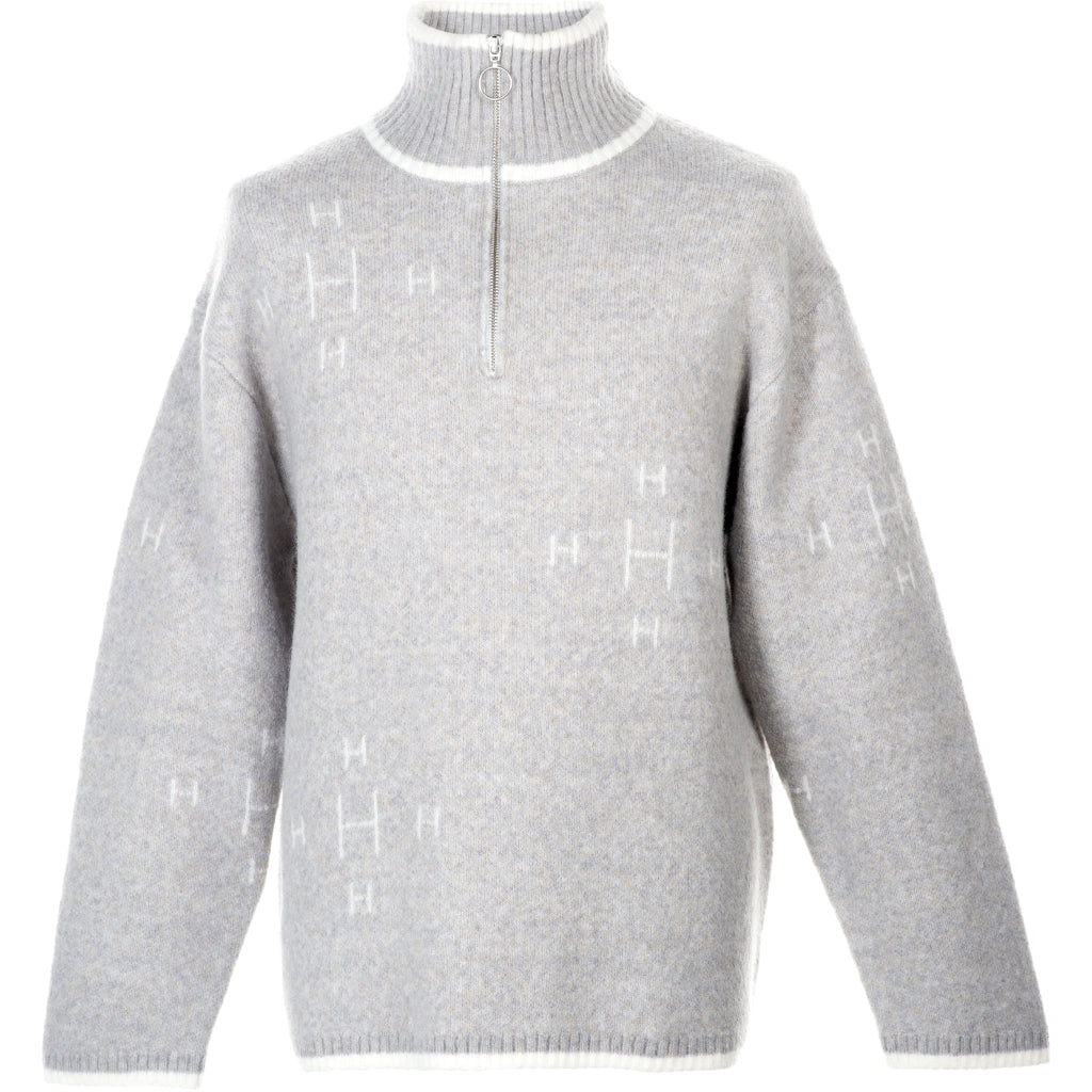 Iben Zip Sweater Light Grey With White