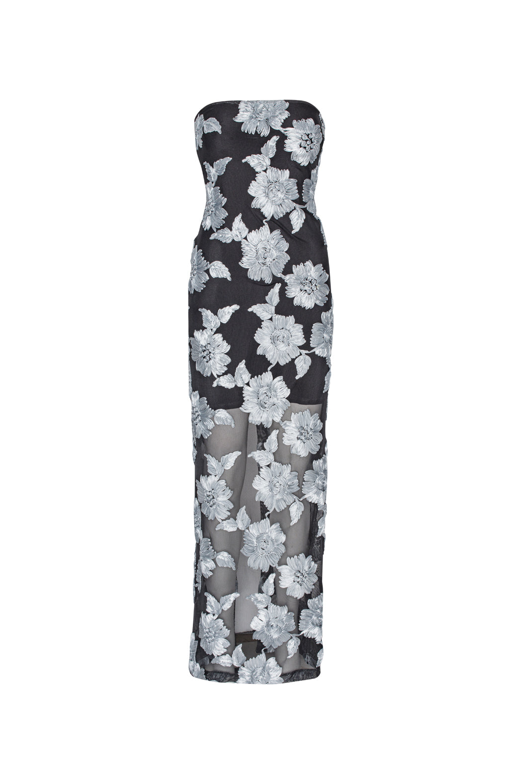 Flower Mesh Tube Dress - Gray Pinstripe Comb.