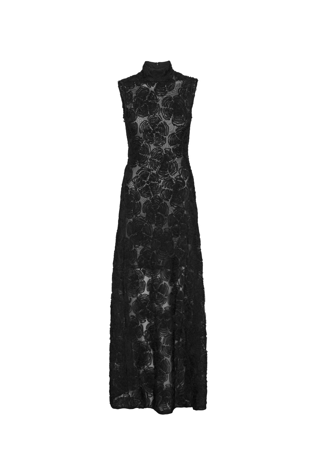 Flower Mesh Maxi Dress - Black