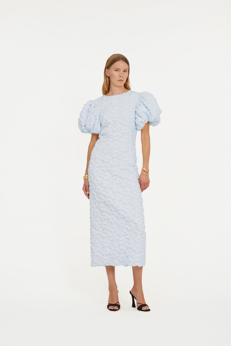 Jacquard Midi Puffy Dress - Illusion Blue