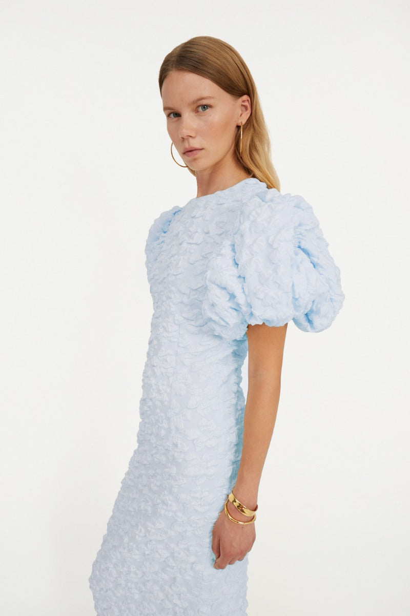 Jacquard Midi Puffy Dress - Illusion Blue