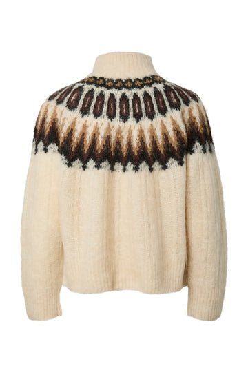 Yasdomina Ls Wool Blend Knit Pullover - Wood Ash W. Dijon/Shaved Chocolate