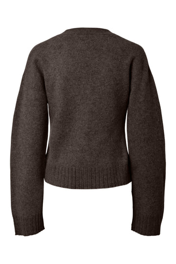 Yasemila Ls Wool Knit Cardigan - Coffee Bean Melange