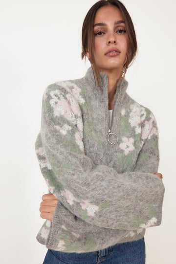 Tine Floral Cardigan - Grey Mix