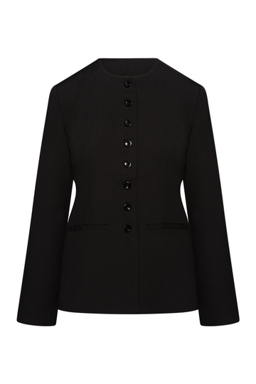 Tailored Round Neck Blazer - Jet Black