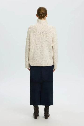 Slwcora Ls Knit Structure High Neck Camp - Egret