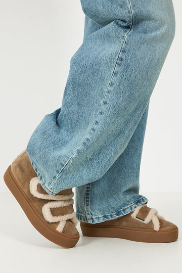 Shearling Velcro Wedge - Light Beige