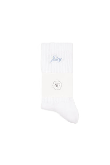 Juicy Script Sock - White/Sky Blue