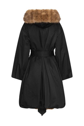 Faux Fur Collar Coat - Black
