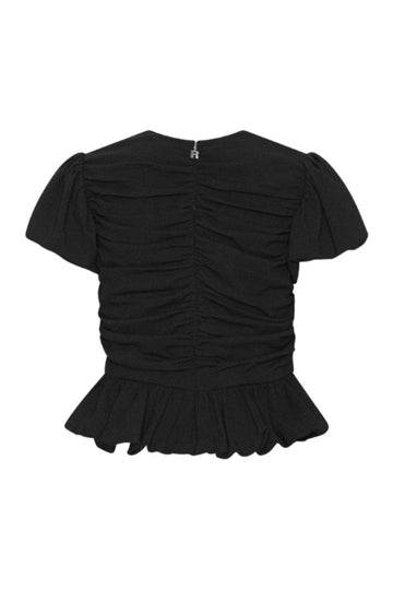 Ruched Puff Sleeve Top - Black