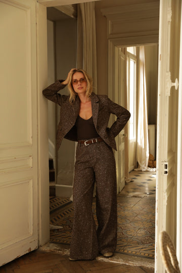 Amandine Wool Suit Pants - Dark Brown Melange