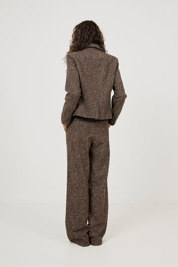 Amandine Wool Suit Pants - Dark Brown Melange