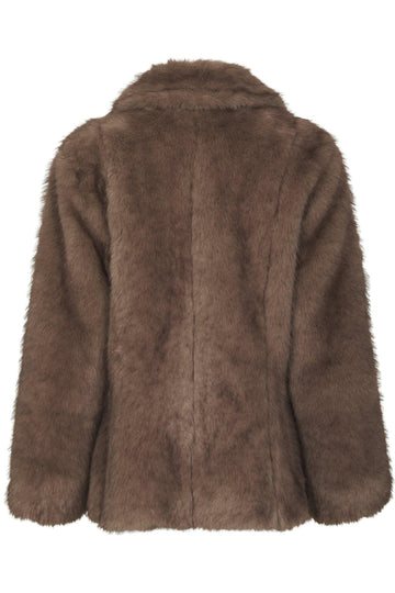 Ariella Faux Fur Peplum Jacket - Warm Grey