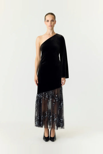 Yastera Os Long Velvet Dress - Black