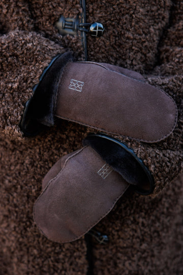 Mina Shearling Mittens - Dark Brown