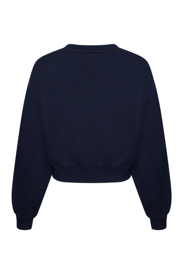 Serif Logo Embroidered Cropped Crewneck - Dark Navy