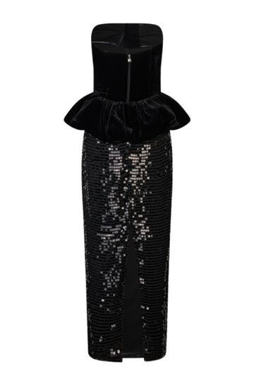 Sequins Maxi Peplum Dress - Black