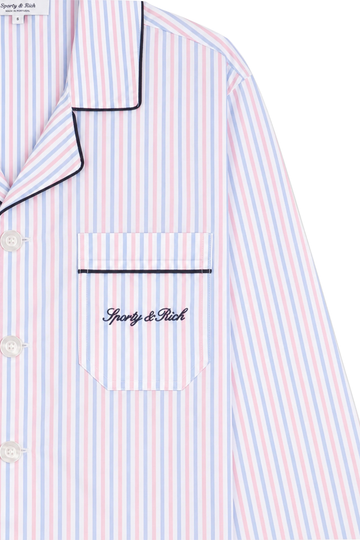 Signature Logo Pyjama Shirt - Blue White Red Striped