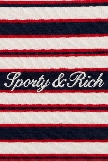 Signature Logo Easy Longsleeve - Navy Red Striped