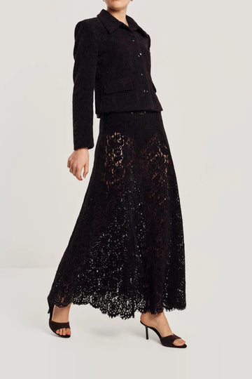 Lace Velvet Skirt - Black