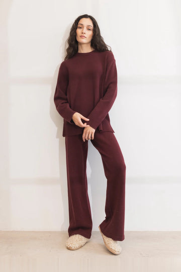 Talia Knit Trouser - Deep Plum