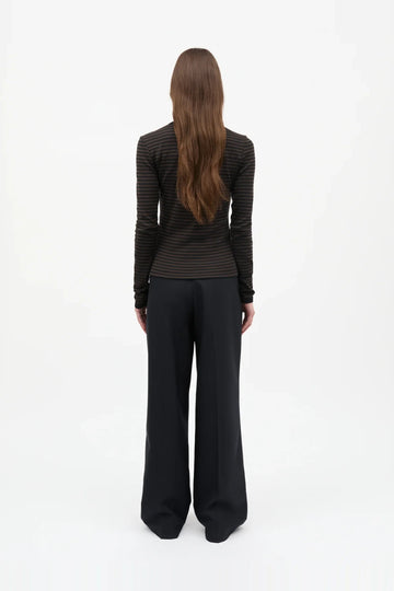 Grace Jersey Stripe Camille Tee Ls - Black/Turkish Coffee