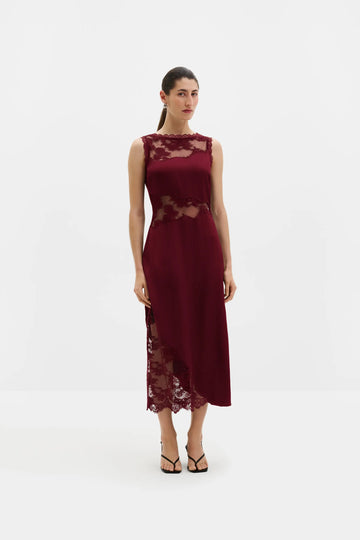 Desire Lace Trimmed Cut Out Midi Dress - Ruby