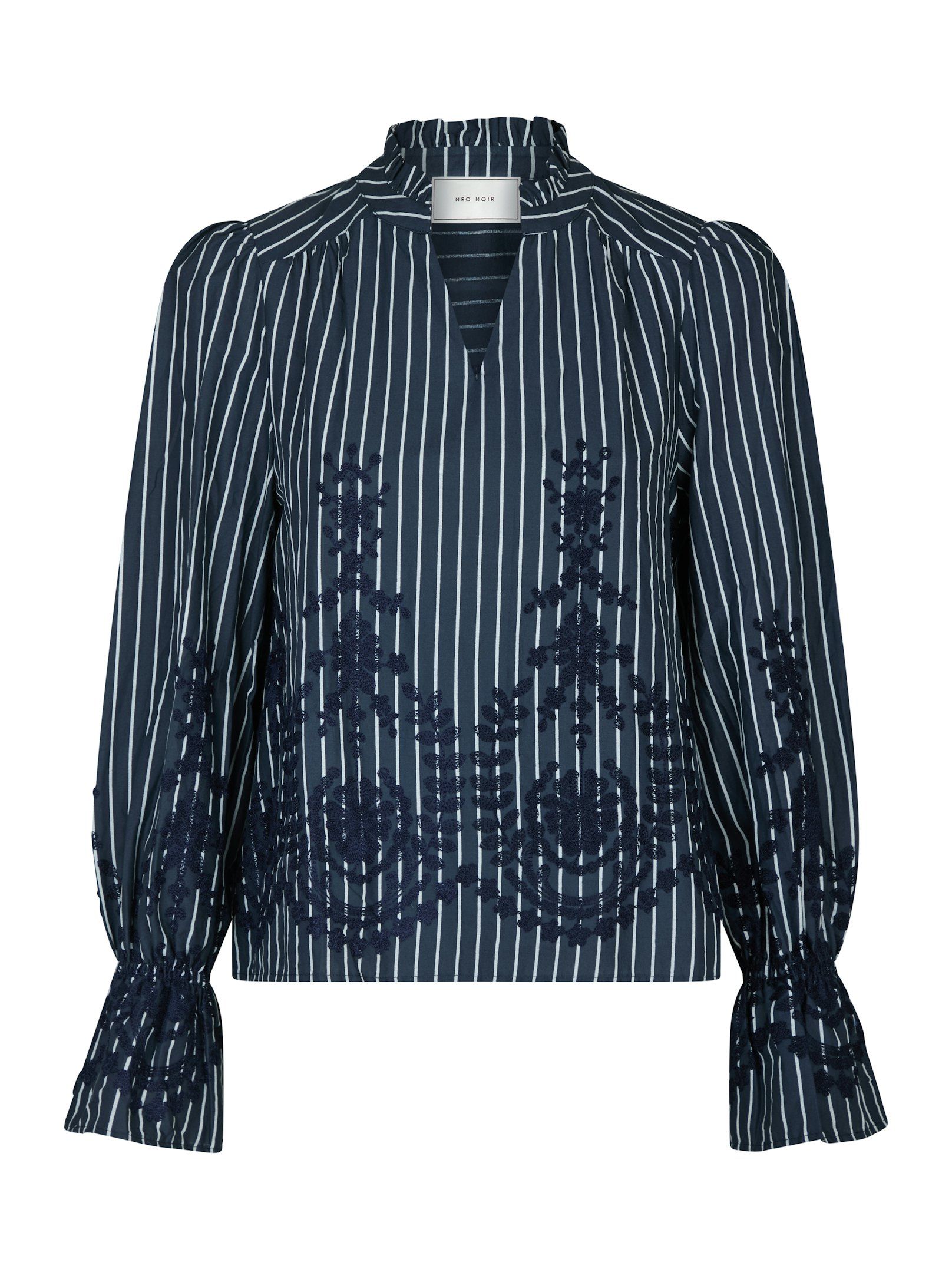 NEO NOIR Amara Stripe Emb Blouse Dusty Green