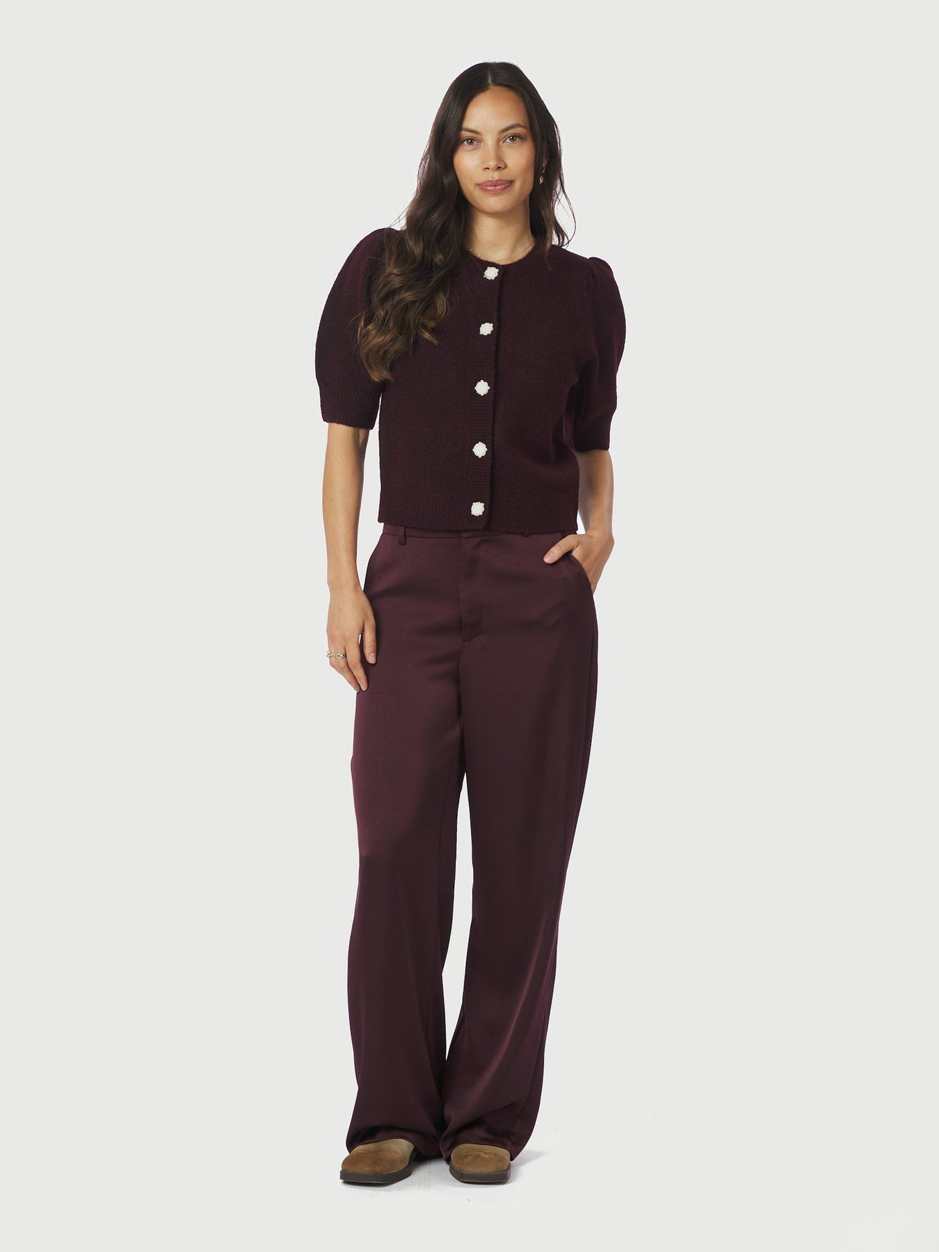 Trudy Deco Knit Cardigan - Wine