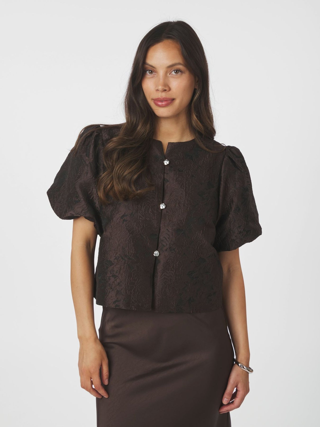 Aisa Brocade Blouse - Dark Brown
