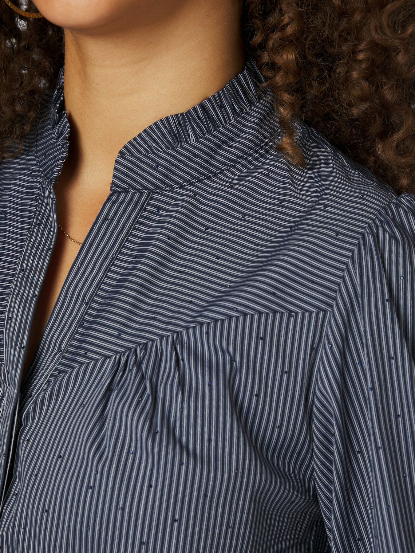 Astrida Stripe Stone Blouse - Navy