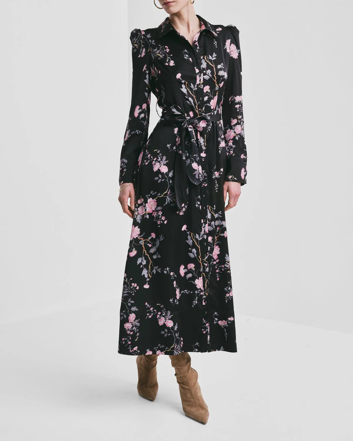 Satin Belt Dress - Midnight Garden