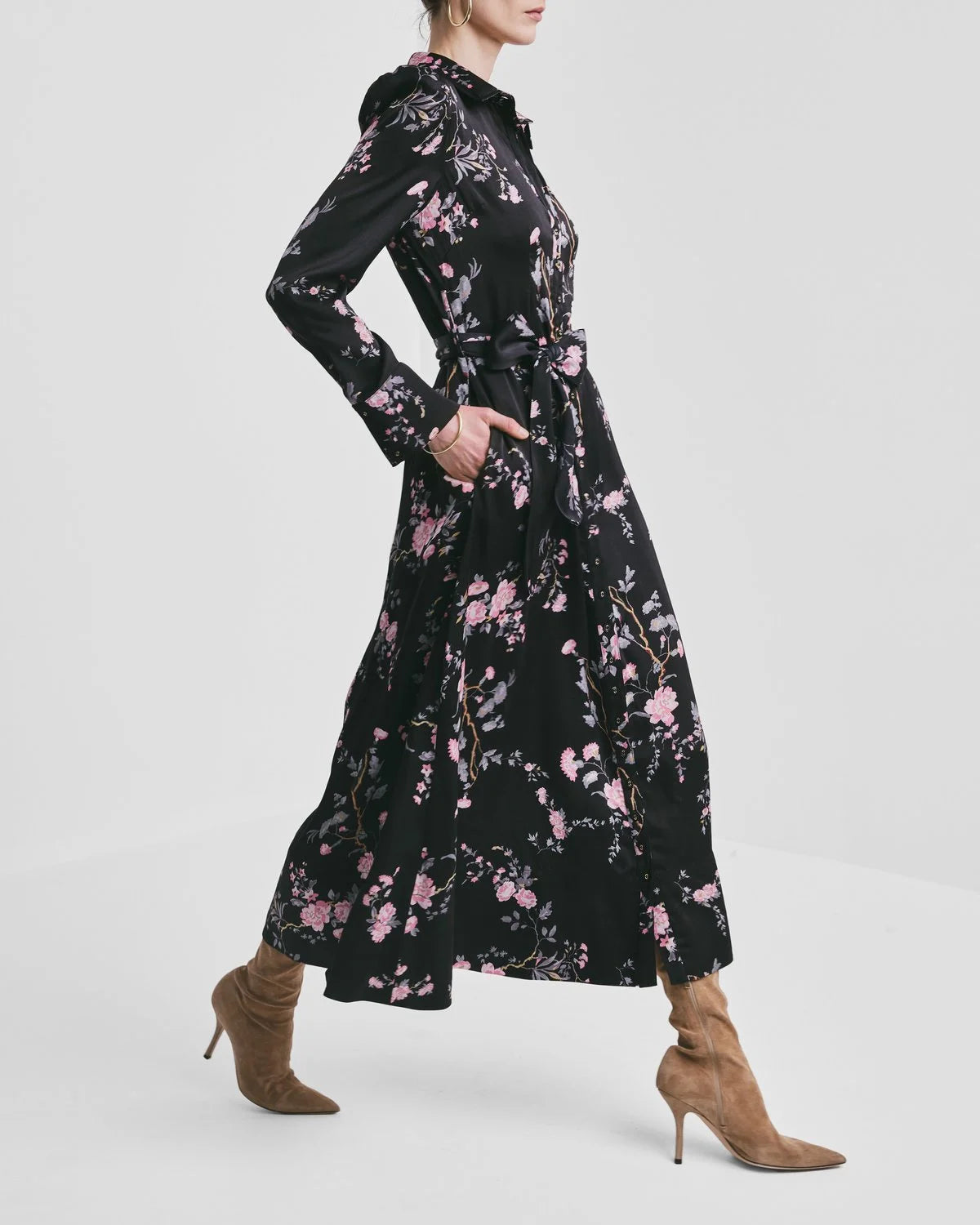 Satin Belt Dress - Midnight Garden