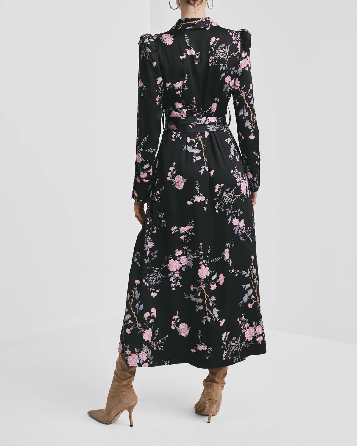 Satin Belt Dress - Midnight Garden