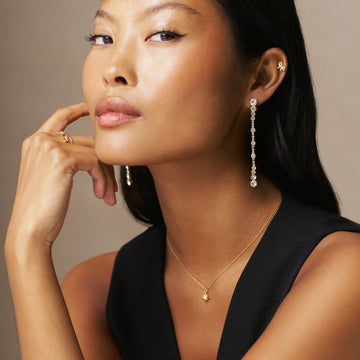 Statement Crystal Drop Earrings - Pale Gold