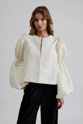 Zoey Double Pouf Sleeve Blouse - Vanilla
