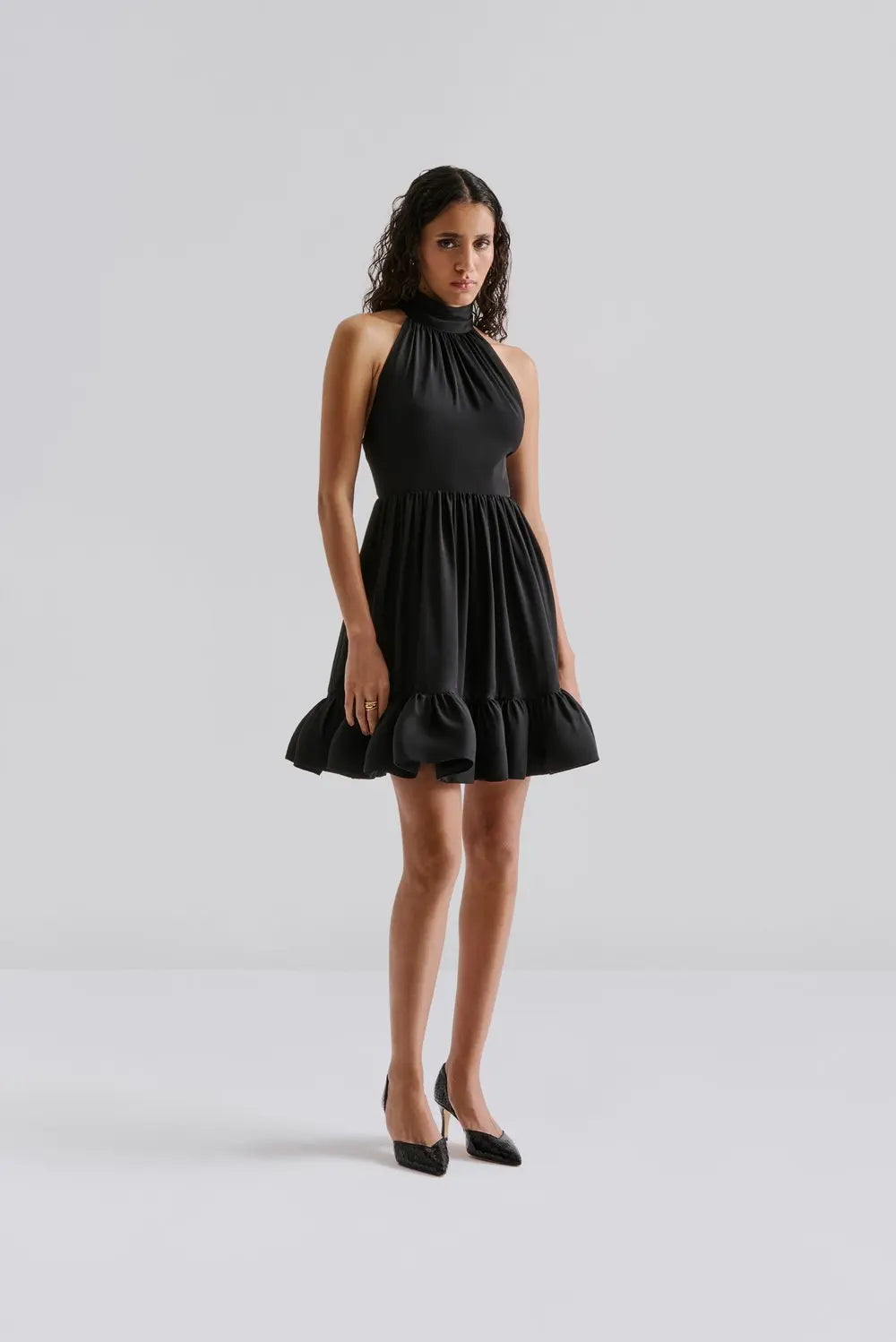 Fern Halterneck Ruffled Mini Dress - Black