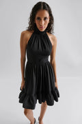 Fern Halterneck Ruffled Mini Dress - Black