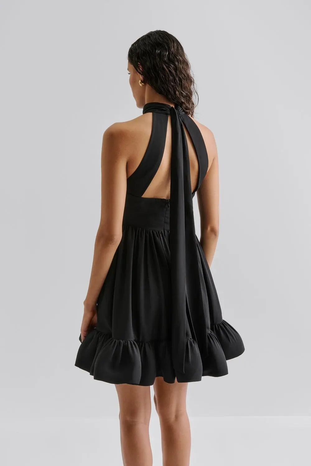 Fern Halterneck Ruffled Mini Dress - Black