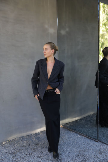 Mya Herringbone Blazer - Black