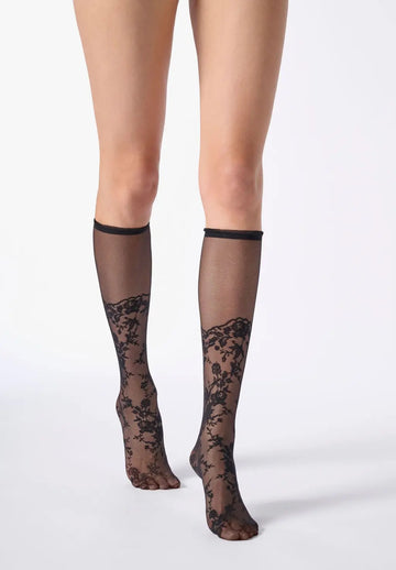 Seductive Lace Knee High - Black
