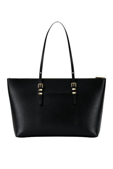 Quinn Large Pebbled Leather Tote Bag - Black
