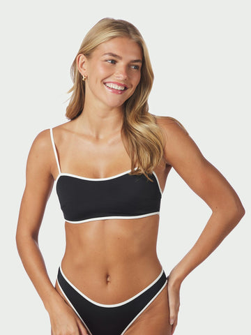 Fia Solid Contrast Bikini Top - Black/White