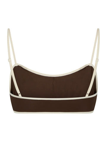 Fia Solid Contrast Bikini Top - Dark Brown/Creme