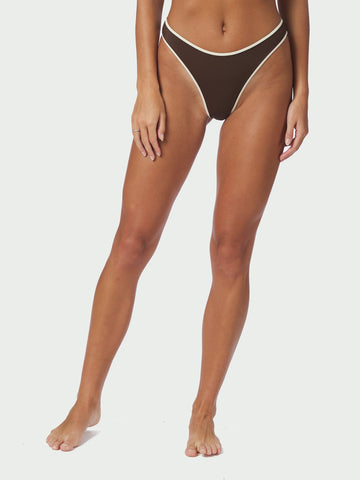 Jovita Solid Contrast Bikini Brief - Dark Brown/Creme
