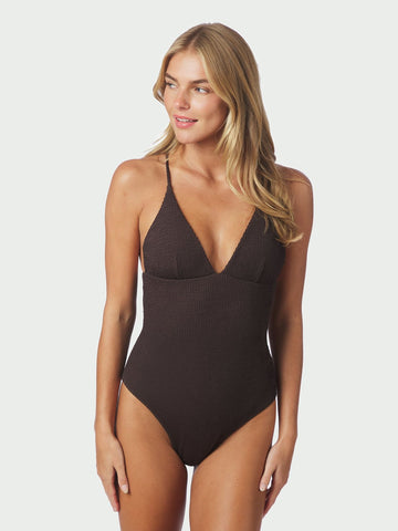 Skin Sand Crepe Swimsuit - Dark Brown