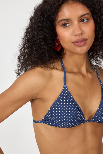 Polka Dot Bel Bikini Top - Navy Blue