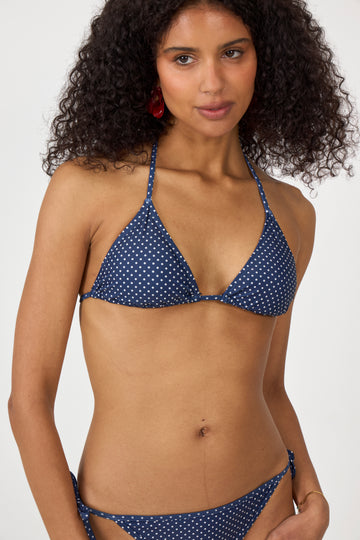 Polka Dot Bel Bikini Top - Navy Blue