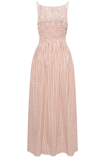 Laia Maxi Dress - Paloma Check Cinnamon White
